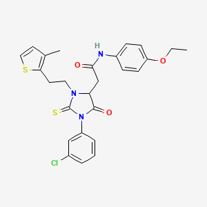 molecular formula C26H26ClN3O3S2 B11072326 2-{1-(3-chlorophenyl)-3-[2-(3-methylthiophen-2-yl)ethyl]-5-oxo-2-thioxoimidazolidin-4-yl}-N-(4-ethoxyphenyl)acetamide 