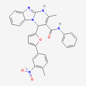 molecular formula C29H23N5O4 B11072346 2-methyl-4-[5-(4-methyl-3-nitrophenyl)furan-2-yl]-N-phenyl-1,4-dihydropyrimido[1,2-a]benzimidazole-3-carboxamide 