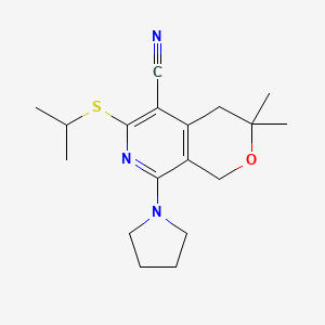 molecular formula C18H25N3OS B11072362 6-(isopropylsulfanyl)-3,3-dimethyl-8-(1-pyrrolidinyl)-3,4-dihydro-1H-pyrano[3,4-c]pyridin-5-yl cyanide 