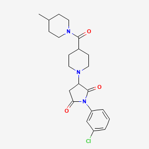 molecular formula C22H28ClN3O3 B11072363 1-(3-Chlorophenyl)-3-{4-[(4-methylpiperidin-1-yl)carbonyl]piperidin-1-yl}pyrrolidine-2,5-dione 