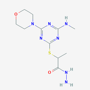 molecular formula C11H19N7O2S B11072402 2-{[4-(Methylamino)-6-(morpholin-4-yl)-1,3,5-triazin-2-yl]sulfanyl}propanehydrazide 