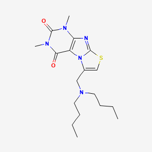 molecular formula C18H27N5O2S B11072415 6-[(dibutylamino)methyl]-1,3-dimethyl[1,3]thiazolo[2,3-f]purine-2,4(1H,3H)-dione 