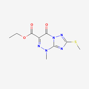 molecular formula C9H11N5O3S B11072423 Ethyl 1-methyl-7-(methylsulfanyl)-4-oxo-1,4-dihydro[1,2,4]triazolo[5,1-c][1,2,4]triazine-3-carboxylate 