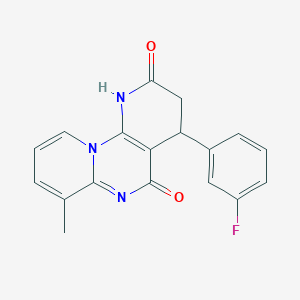 molecular formula C18H14FN3O2 B11072424 6-(3-fluorophenyl)-11-methyl-1,3,9-triazatricyclo[8.4.0.02,7]tetradeca-2(7),9,11,13-tetraene-4,8-dione 