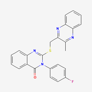 molecular formula C24H17FN4OS B11072471 3-(4-Fluorophenyl)-2-[(3-methylquinoxalin-2-yl)methylsulfanyl]quinazolin-4-one 