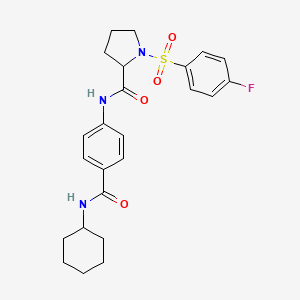 molecular formula C24H28FN3O4S B11072482 N-[4-(cyclohexylcarbamoyl)phenyl]-1-[(4-fluorophenyl)sulfonyl]prolinamide 