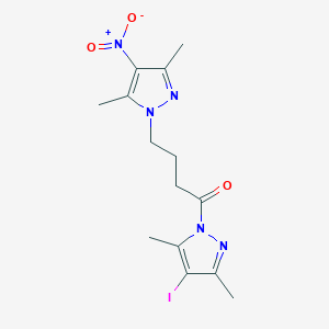 molecular formula C14H18IN5O3 B11072489 4-(3,5-dimethyl-4-nitro-1H-pyrazol-1-yl)-1-(4-iodo-3,5-dimethyl-1H-pyrazol-1-yl)butan-1-one 