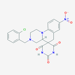 molecular formula C22H20ClN5O5 B11072525 3-(2-chlorobenzyl)-8-nitro-2,3,4,4a-tetrahydro-1H,2'H,6H-spiro[pyrazino[1,2-a]quinoline-5,5'-pyrimidine]-2',4',6'(1'H,3'H)-trione 