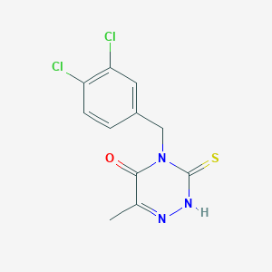 molecular formula C11H9Cl2N3OS B11072552 4-(3,4-dichlorobenzyl)-6-methyl-3-sulfanyl-1,2,4-triazin-5(4H)-one 