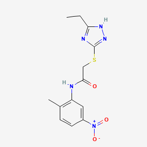 molecular formula C13H15N5O3S B11072611 2-[(5-ethyl-4H-1,2,4-triazol-3-yl)sulfanyl]-N-(2-methyl-5-nitrophenyl)acetamide 