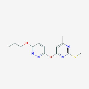 molecular formula C13H16N4O2S B11072672 3-(6-Methyl-2-methylsulfanyl-pyrimidin-4-yloxy)-6-propoxy-pyridazine 