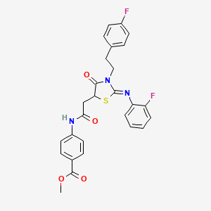 molecular formula C27H23F2N3O4S B11072775 methyl 4-[({(2Z)-3-[2-(4-fluorophenyl)ethyl]-2-[(2-fluorophenyl)imino]-4-oxo-1,3-thiazolidin-5-yl}acetyl)amino]benzoate 