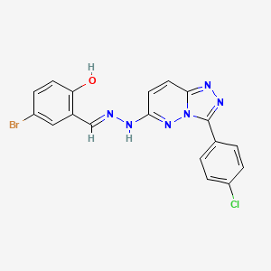 molecular formula C18H12BrClN6O B11072794 4-bromo-2-[(E)-{2-[3-(4-chlorophenyl)[1,2,4]triazolo[4,3-b]pyridazin-6-yl]hydrazinylidene}methyl]phenol 