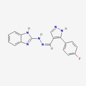 molecular formula C17H13FN6 B11072808 1H-Pyrazole-4-carboxaldehyde, 3-(4-fluorophenyl)-, 1H-1,3-benzimidazol-2-ylhydrazone 