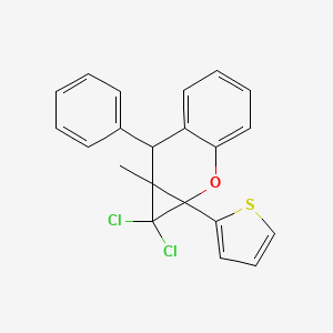 molecular formula C21H16Cl2OS B11072811 1,1-Dichloro-7a-methyl-7-phenyl-1a-(thiophen-2-yl)-1,1a,7,7a-tetrahydrocyclopropa[b]chromene 