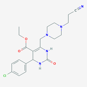 molecular formula C21H26ClN5O3 B11072866 Ethyl 4-(4-chlorophenyl)-6-{[4-(2-cyanoethyl)piperazin-1-yl]methyl}-2-oxo-1,2,3,4-tetrahydropyrimidine-5-carboxylate 