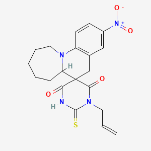 molecular formula C20H22N4O4S B11072873 1'-Allyl-3-nitro-2'-thioxo-6A,7,8,9,10,11-hexahydro-2'H,5H-spiro[azepino[1,2-A]quinoline-6,5'-pyrimidine]-4',6'(1'H,3'H)-dione 