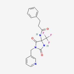 molecular formula C19H17F3N4O3 B11072976 N-[2,5-dioxo-1-(pyridin-3-ylmethyl)-4-(trifluoromethyl)imidazolidin-4-yl]-3-phenylpropanamide 