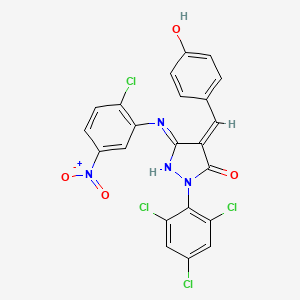 molecular formula C22H12Cl4N4O4 B11073022 (4E)-5-[(2-chloro-5-nitrophenyl)amino]-4-(4-hydroxybenzylidene)-2-(2,4,6-trichlorophenyl)-2,4-dihydro-3H-pyrazol-3-one 