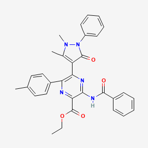 ethyl 5-(1,5-dimethyl-3-oxo-2-phenyl-2,3-dihydro-1H-pyrazol-4-yl)-6-(4-methylphenyl)-3-[(phenylcarbonyl)amino]pyrazine-2-carboxylate