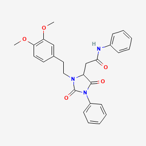 molecular formula C27H27N3O5 B11073090 2-{3-[2-(3,4-dimethoxyphenyl)ethyl]-2,5-dioxo-1-phenylimidazolidin-4-yl}-N-phenylacetamide 