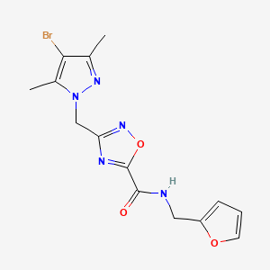 molecular formula C14H14BrN5O3 B11073121 3-[(4-bromo-3,5-dimethyl-1H-pyrazol-1-yl)methyl]-N-(furan-2-ylmethyl)-1,2,4-oxadiazole-5-carboxamide 