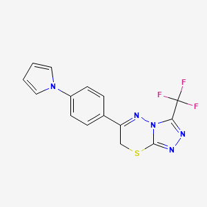 molecular formula C15H10F3N5S B11073129 6-[4-(1H-pyrrol-1-yl)phenyl]-3-(trifluoromethyl)-7H-[1,2,4]triazolo[3,4-b][1,3,4]thiadiazine 