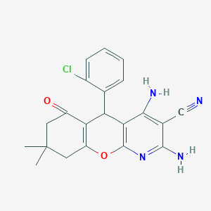 molecular formula C21H19ClN4O2 B11073145 2,4-diamino-5-(2-chlorophenyl)-8,8-dimethyl-6-oxo-6,7,8,9-tetrahydro-5H-chromeno[2,3-b]pyridine-3-carbonitrile 