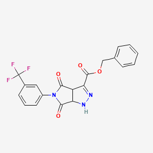 molecular formula C20H14F3N3O4 B11073207 Benzyl 4,6-dioxo-5-[3-(trifluoromethyl)phenyl]-1,3a,4,5,6,6a-hexahydropyrrolo[3,4-c]pyrazole-3-carboxylate 