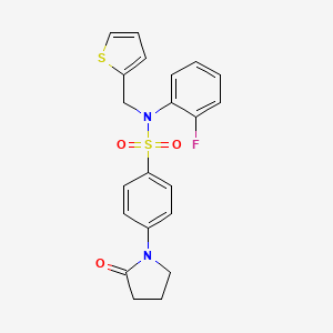 molecular formula C21H19FN2O3S2 B11073243 N-(2-fluorophenyl)-4-(2-oxopyrrolidin-1-yl)-N-(thiophen-2-ylmethyl)benzenesulfonamide 