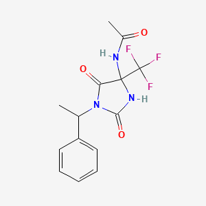 molecular formula C14H14F3N3O3 B11073255 N-[2,5-dioxo-1-(1-phenylethyl)-4-(trifluoromethyl)imidazolidin-4-yl]acetamide 