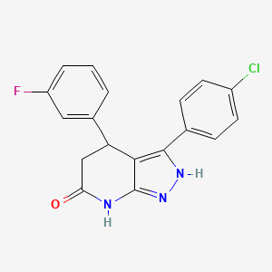 molecular formula C18H13ClFN3O B11073268 3-(4-Chlorophenyl)-4-(3-fluorophenyl)-1,2,4,5-tetrahydropyrazolo[3,4-b]pyridin-6-one 