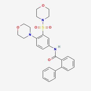 molecular formula C27H29N3O5S B11073309 N-[4-(morpholin-4-yl)-3-(morpholin-4-ylsulfonyl)phenyl]biphenyl-2-carboxamide 