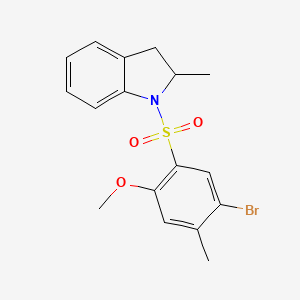 molecular formula C17H18BrNO3S B11073318 1-(5-bromo-2-methoxy-4-methylbenzenesulfonyl)-2-methyl-2,3-dihydro-1H-indole 