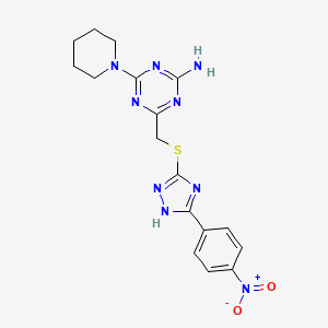 molecular formula C17H19N9O2S B11073324 4-({[5-(4-nitrophenyl)-4H-1,2,4-triazol-3-yl]sulfanyl}methyl)-6-(piperidin-1-yl)-1,3,5-triazin-2-amine 