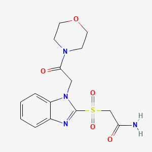 molecular formula C15H18N4O5S B11073350 2-({1-[2-(morpholin-4-yl)-2-oxoethyl]-1H-benzimidazol-2-yl}sulfonyl)acetamide 