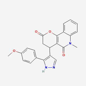 molecular formula C23H19N3O4 B11073365 4-[3-(4-methoxyphenyl)-1H-pyrazol-4-yl]-6-methyl-4,6-dihydro-2H-pyrano[3,2-c]quinoline-2,5(3H)-dione 