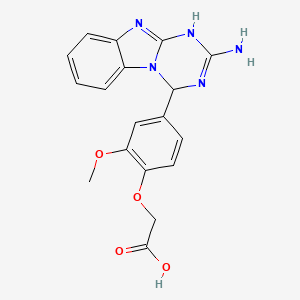 molecular formula C18H17N5O4 B11073388 [4-(2-Amino-3,4-dihydro[1,3,5]triazino[1,2-a]benzimidazol-4-yl)-2-methoxyphenoxy]acetic acid 