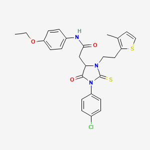 2-{1-(4-chlorophenyl)-3-[2-(3-methylthiophen-2-yl)ethyl]-5-oxo-2-thioxoimidazolidin-4-yl}-N-(4-ethoxyphenyl)acetamide