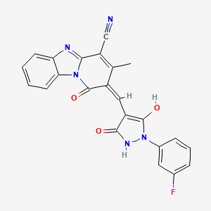 2-{(E)-[1-(3-fluorophenyl)-3,5-dioxopyrazolidin-4-ylidene]methyl}-1-hydroxy-3-methylpyrido[1,2-a]benzimidazole-4-carbonitrile