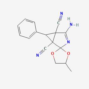 molecular formula C16H14N4O2 B11073405 4-Amino-4'-methyl-6-phenylspiro[3-azabicyclo[3.1.0]hex-3-ene-2,2'-[1,3]dioxolane]-1,5-dicarbonitrile 