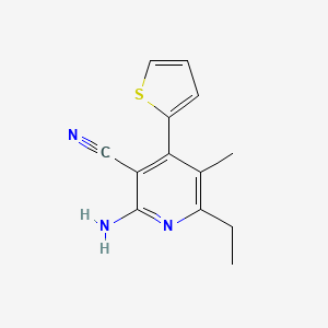 molecular formula C13H13N3S B11073460 2-Amino-6-ethyl-5-methyl-4-(thiophen-2-yl)pyridine-3-carbonitrile 