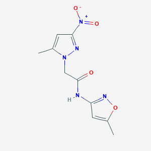 molecular formula C10H11N5O4 B11073499 2-(5-methyl-3-nitro-1H-pyrazol-1-yl)-N-(5-methyl-1,2-oxazol-3-yl)acetamide 