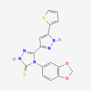 molecular formula C16H11N5O2S2 B11073548 4-(1,3-benzodioxol-5-yl)-5-[3-(thiophen-2-yl)-1H-pyrazol-5-yl]-4H-1,2,4-triazole-3-thiol 