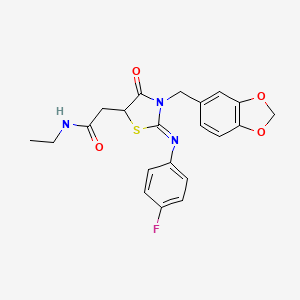 2-{(2Z)-3-(1,3-benzodioxol-5-ylmethyl)-2-[(4-fluorophenyl)imino]-4-oxo-1,3-thiazolidin-5-yl}-N-ethylacetamide