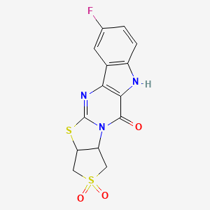 molecular formula C14H10FN3O3S2 B11073612 15-fluoro-6,6-dioxo-6λ6,9-dithia-3,11,19-triazapentacyclo[10.7.0.03,10.04,8.013,18]nonadeca-1(12),10,13(18),14,16-pentaen-2-one 