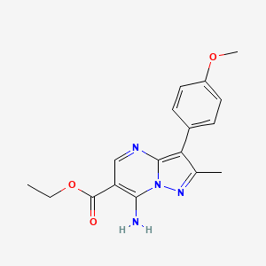 molecular formula C17H18N4O3 B11073734 Ethyl 7-amino-3-(4-methoxyphenyl)-2-methylpyrazolo[1,5-a]pyrimidine-6-carboxylate 