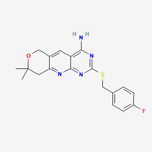 molecular formula C19H19FN4OS B11073735 5-[(4-fluorophenyl)methylsulfanyl]-13,13-dimethyl-12-oxa-2,4,6-triazatricyclo[8.4.0.03,8]tetradeca-1,3,5,7,9-pentaen-7-amine 