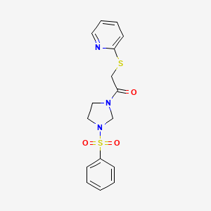 molecular formula C16H17N3O3S2 B11073761 1-[3-(Phenylsulfonyl)imidazolidin-1-yl]-2-(pyridin-2-ylsulfanyl)ethanone 