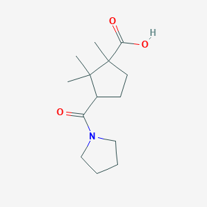 molecular formula C14H23NO3 B11073786 Cyclopentanecarboxylic acid, 1,2,2-trimethyl-3-(pyrrolidine-1-carbonyl)- 